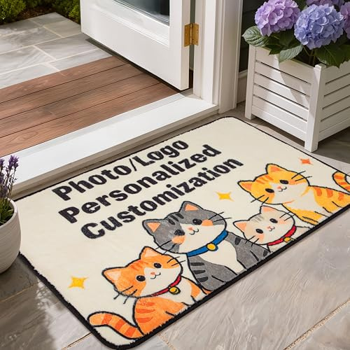 Leesentec Personalised Door Mat New Home Housewarming Gifts,Custom Rug Photo with Family/Dog/Cat,Welcome Mat Non-Slip Machine Washable Indoor Outdoor Use (50 x 75 cm)