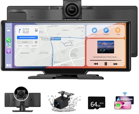 10.26 CarPlay Screen for Car, Wireless CarPlay Android Auto Car Tablet Pro Max 2026 with 4K Front Camera and 1080P Rear Camera, Android Auto Carplay IPS Touchscreen with Bluetooth 64G Mirror Link AUX