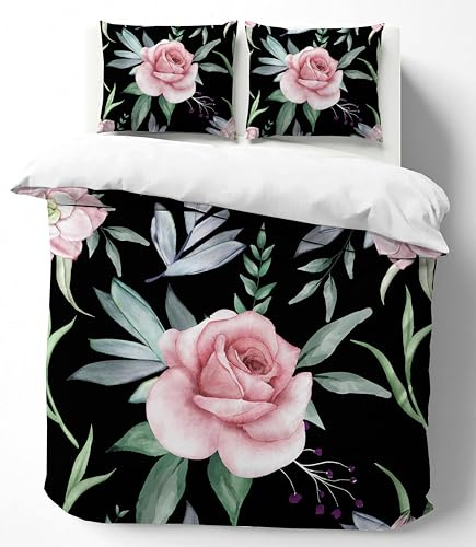 Adam Home 3D Digital Printed Floral Blossom Duvet Cover With Matching Pillowcases Home Bedroom Décor Microfiber King Bedding Set Made in UK |Watercolor Pink Rose