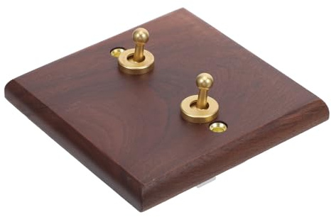 TOKIDNY Placca Interruttore Levetta Vintage in Legno Marrone Tipo 86 con Doppio Controllo Montaggio a Parete per Cucina e Casa Stile Rustico Elegante