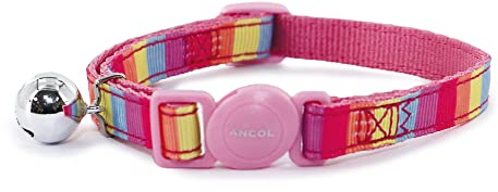 Ancol Cat Collar Pink Rainbow Patterned - Comfortable Pet Accessory with Break Away Buckle - Kitten Training Walking Neckband