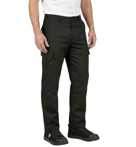 Lee Cooper Men's Cargo Trousers with Multi Pocket Easy Care Safety Workwear Pants Durable Heavy-Duty Work Trouser Regular Fit Button & Zip Closure Pant for Men Casual Wear (Black, 30W / 33L)