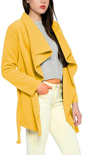 Kendindza Damen Mantel Trenchcoat mit Gürtel Onesize Lang und Kurz (Onesize, Senf Kurz)