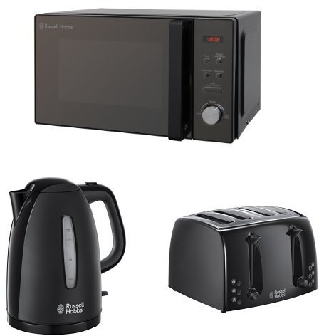 Russell Hobbs 20 L Digital Microwave with Textures Kettle, 1.7 L, 3000 W and Textures 4 Slice Toaster - Black