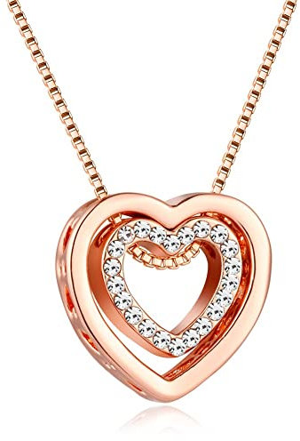 murtoo Women's Necklace Heart Pendant Silver Rose Gold Zirconia I Love You Jewelry Gift Box Valentine's Day (Rose Gold)