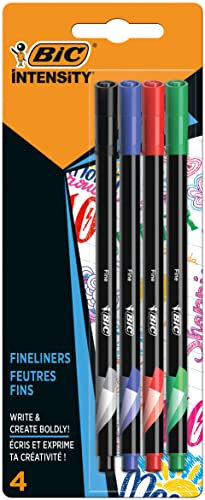 BIC Intensity Fineliner, Filzstifte in 4 klassischen Farben, mit feiner Spitze, für Bullet Journal & Mandala