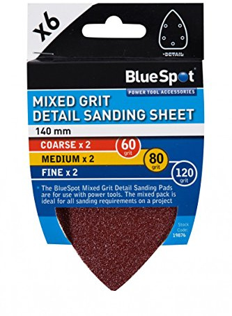 Blue Spot Tools 19876 6 Pack 140mm Mixed Grit Detail Sanding Sheets