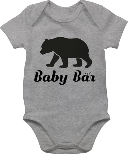 Shirtracer Body Junge Mädchen - Tiermotiv Animal Print - Baby Bär - 1/3 Monate - Grau meliert - bären kleidung matching family outfits sachen für neugeborene babybär baby-kurzarmbodys bärchen