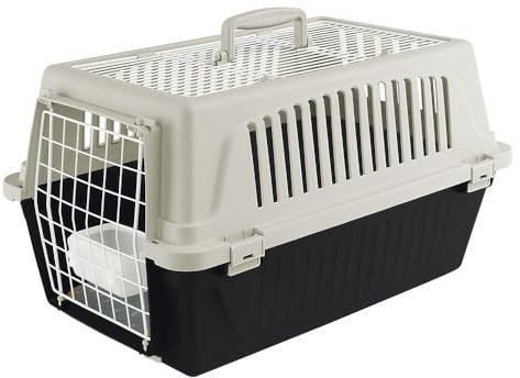 Ferplast Transportbox Katze, Hundetransportbox kleine Hunde und Katzen bis max. 5 kg, aufklappbares Dach, mit Kissen und Napf, Lüftungsschlitze, 32,5x48xH 29 cm,Transportbehälter Atlas 10 Open