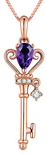 Bobury Les Femmes élégantes clé Pendentif Dame Naturelle Teardrop Collier Améthyste Fille en Or Rose 925