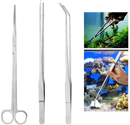 Czemo Edelstahl Aquarium Aquascaping Set 3 teilig, Aquarium Terrarium Tank Kit Zubehör,Pinzette Schere Aquatische Werkzeuge Set Fisch Starter Kits