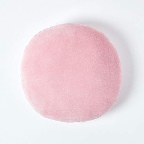 Homescapes Samt rundes Kissen 40 cm in Rosa aus 100% Baumwollsamt – ideal als kleines Sitzkissen, Bodenkissen, Sitzerhöhung, Sofakissen oder Auto Sitzkissen mit Kissenfüllung, Altrosa