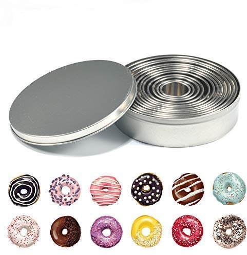 Cikonielf Cake Donuts Molds Set DIY Cooking Bakeware Round Biscuit Decoration Stainless Steel Bottomless Circle Pastry Mould 12Pcs