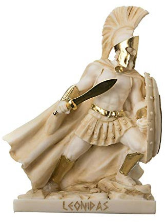 Leonidas Statue griechischer Spartanischer König Skulptur Figur Alabaster, goldfarben