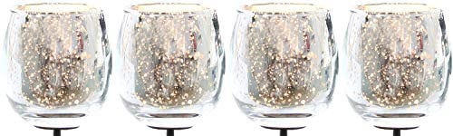 Teelichthalter Glas 4er Set für Adventskranz 6cm bauchig Silber Teelichtgläser klein Kerzenhalter Glas Kerzenpicks für Teelichter Weihnachtskranz 4er Glas Teelicht Gesteck Weihnachten Dekoration Xmas