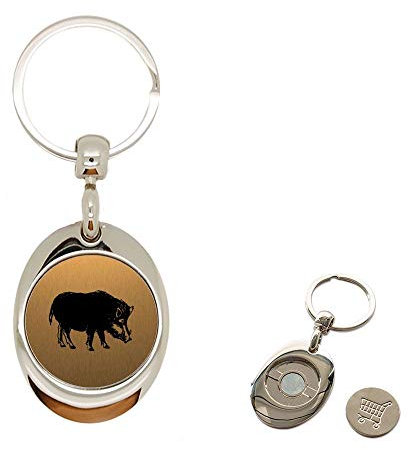 Porte clé en Métal or brossé avec jeton aimanté gravé Sanglier 4