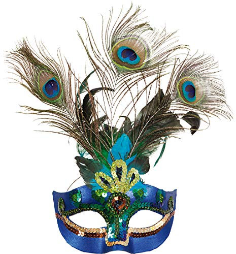 Amakando Bezaubernde Pfauen-Maske mit Federn & Pailletten/Grün-Blau/Schimmernde Augenmaske Paradies-Vogel/EIN Highlight zu Karneval & Mottoparty