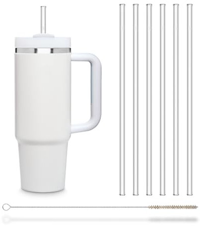 HALM Glasstrohhalme - 6 Stück gerade 27 cm lang perfekt für Kukki Cocktail & 0,33 L Flaschen + plastikfreie Reinigungsbürste - Spülmaschinenfest - Nachhaltig - Glastrinkhalme, Wasserflasche Strohhalm