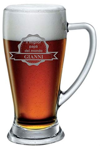 bubbleshirt Boccale da Birra personalizzato con nome incisione Festa del papà - il miglior papà del mondo - evento - idea regalo papà - bicchiere in vetro chiaro, ca 38cl