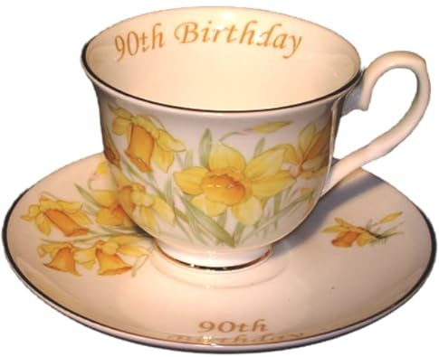 90th Birthday Gift Cup and Saucer - Daffodil pattern