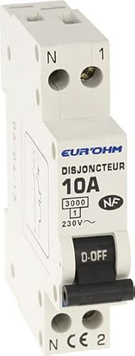 EUR'OHM Disjoncteur 1P+N courbe D connexion vis haut/bas 3kA - IP20/IK02 10A - Matériel électrique