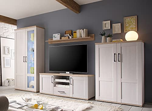 Wohnwand Elegance in Sibiu-Lärche Nb. im Landhausstil Anbauwand Wohnzimmerschrank TV-Lowboard Fernsehschrank inkl. LED-Beleuchtung in 2 Varianten