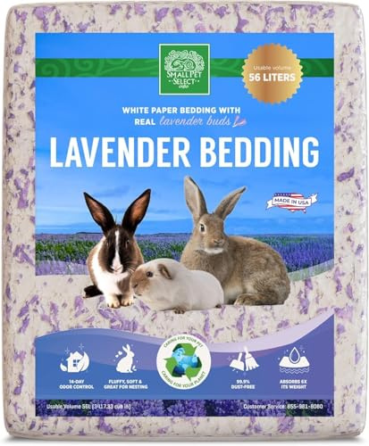 Small Pet Select Lavender Bedding, Paper Bedding with Real Lavender, Soft Animal Bedding with Odor Control for Guinea Pig, Rabbit, Hamster, or Bunny, Cage Accessories, Made in USA, 56L