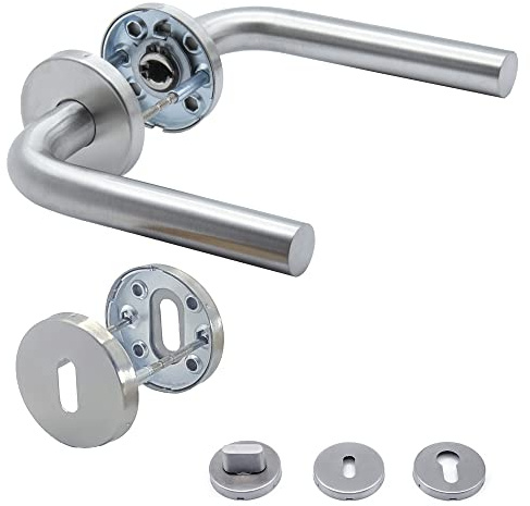 Türgriffe APECS Drückergarnitur zimmertüren INOX Türklinke für Haustür und Innentüren Türbeschlag rund Rosettengarnitur edelstahl matt Drückergarnitur L-Modell H-0201+BB