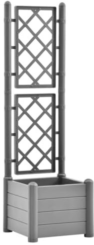 vidaXL Jardinière avec Treillis Lit Surélevé Bac à Fleurs Pot de Plantes Lit de Plantation Jardin Balcon Extérieur 43x43x142 cm PP Gris Pierre