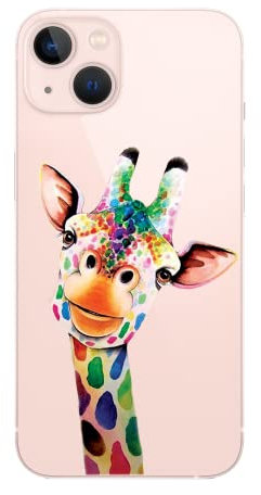 CrazyLemon Hülle für iPhone 13 Mini, Premium TPU Flex Silikon Transparent Dünn Schlank Bumper Handyhülle Schutzhülle - Bunte Giraffe