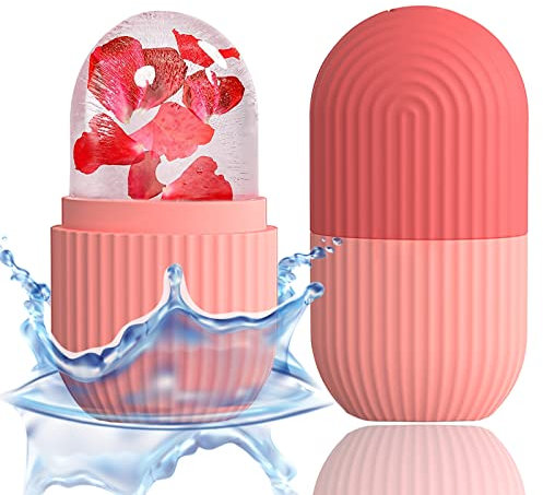 XHJRI Ice Cube Roller Massager for Face, Eyes and Neck Naturally Conditioning and Skin Care,De-Puff Eye Bags,Reduce Migraine Pain,Reusable Massage Silicone Ice Mold (Pink)