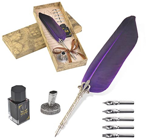 VABNEER Schreibfeder Kalligraphie Feder Vintage Federstift Tinte Set Antiken Feder Kalligraphie Stift für den Selbstgebrauch (Violett)