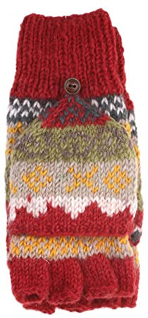 Pachamama Fingerlose Damenhandschuhe, Wolle, handgestrickt, Fair Isle, mehrfarbig, Einheitsgröße, handgefertigt, extra warm, Fair Trade, rust, One size