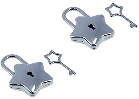 Tighall Lot de 2 mini cadenas décoratifs en métal argenté avec clé étoile pour bagages, armoire, sac à main, journal intime