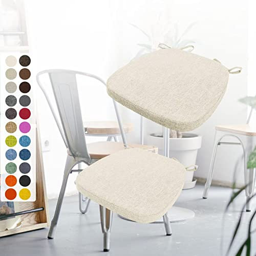2er Set Stuhlkissen 40x38x3cm mit Bändern,Waschbare Sitzkissen Rutschfest,Stuhlauflage Stuhlpolster Sitzkissen,Abnembar Bezug Mit Reißverschluss,Ideal für Zuhause Büro Küche Esszimmer,Cremeweiß