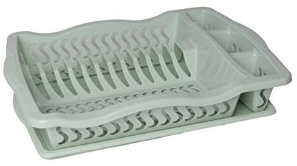 Plastic Dish Drainer Rack Tray Cutlery Plate Cup Holder (Green)