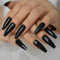 A N K 24 pieces Long Coffin Bellarine Tapered full coverage glossy false Nails, Fake Arcylic press on nails hand manicure for women and girls (Black long tapered coffin ballerina)