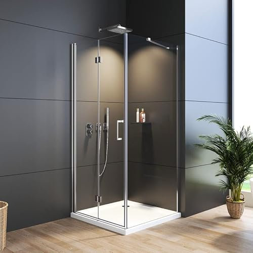 WDWRITTI Duschkabine 70x90 cm Eckeinstieg Falttür mit Seitenwand, Eckeinstieg Duschabtrennung Dusche aus 6mm NANO-Glas, Höhe 195cm