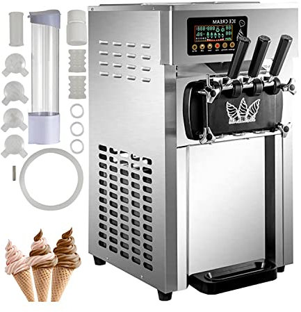 Commercial Ice Cream Maker Machine, Commercial Ice Cream Maker w/ Two 3L Hoppers,1200 W 3 Flavor Countertop Soft Serve Machine, Soft Ice Cream Machine for Restaurants Snack Bars Supermarkets, 5 Gal/H