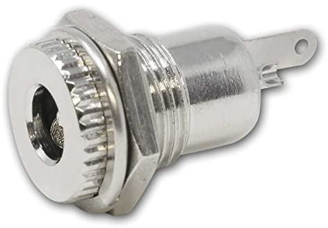 world-trading-net - DC-Einbaubuchse geriffelt, Pin-Durchmesser 2,1mm, max. 30V DC / 5A, mit Lötfahnen, Unterlegscheibe und Sechskantmutter