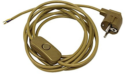 HALOTEC | Câble d'alimentation 3m | Doré | Prise et Interrupteur Schuko | 1,5 m de la Prise à l'interrupteur et 1,5 m de l'interrupteur à l'extrémité Libre | Fabriqué en Italie | Qualité maximale.