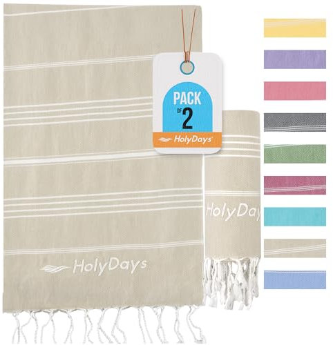 HolyDays® Strandtuch Saunatuch XXL [2er Pack] Hamamtuch 95x180 cm 100% Baumwolle extra groß leicht dünn sandfrei - Premium Qualität Strandhandtuch Saunahandtuch Badetuch (Beige)