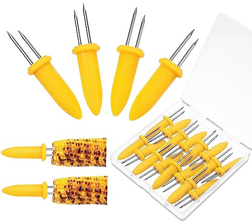 Sibba 20 Porte Épis de Maïs en Acier Inoxydable Brochettes de Maïs en Épi pour Barbecue Avec Boîte de Rangement pour Fourchettes de Cuisine Domestique Porte Épis ee Maïs en Épi Durable et Anti Brûlure