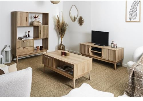 AltoBuy PAJAN - Ensemble Salon Complet Effet Bois avec Tasseaux