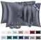 Vielit 2er Set Satin Kissenbezug 40 x 80 Blau Violett, Weich wie Seidenkissenbezug 40x80,Bessere Pflege als Silk Pillosecase,Satin Kopfkissenbezug Kissenhülle für Haar und Haut mit 2 Haargummis