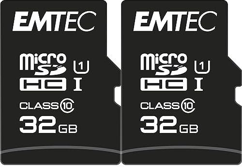 EMTEC ECMSDM32GHC10GP - Carte microSD - Classe 10 - Gamme Elite Gold - UHS-I U1 - avec Adaptateur Performance - Vitesse de Lecture jusqu'à 85MB/s -Noir/Or - 32 GB (Lot de 2)