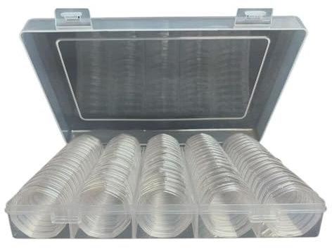 80 Pcs 50P Coin Capsules Direct Fit Clear Cases 7 Sided 50P Coin Holders INCLUDING STORAGE BOX