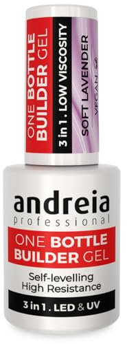 Andreia Professional Gel Builder Nail Construction - Triphasic 3 in 1 Low Viscosity - LED & UV Builder Gel in a Bottle - Nail Extension - Self Levelling High Resistance - Colour Soft Lavender 14ml