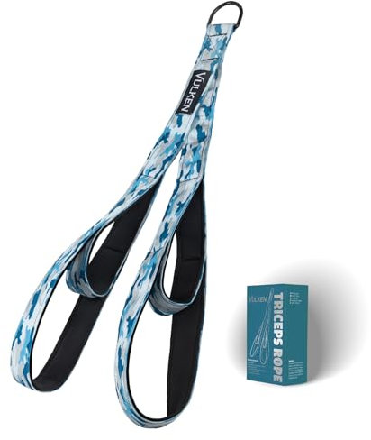 Vulken Trizepsseil-Kabelbefestigung, 72 cm und 55 cm, Zwei Längen, integriertes Seil, Trizeps-Verlängerungsgurte, Fitnessgeräte, Heimtraining-Griffe für Widerstandsbänder, Blaue Tarnfarbe