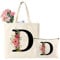 Cadeau de Dames, Initiale Sac Fourre Tout en Toile, Sac Cabas Courses avec Lettre, Tote Bag Initiale, Trousse de Maquillage, Cadeau pour Femme, Anniversaires, Mariage (D)